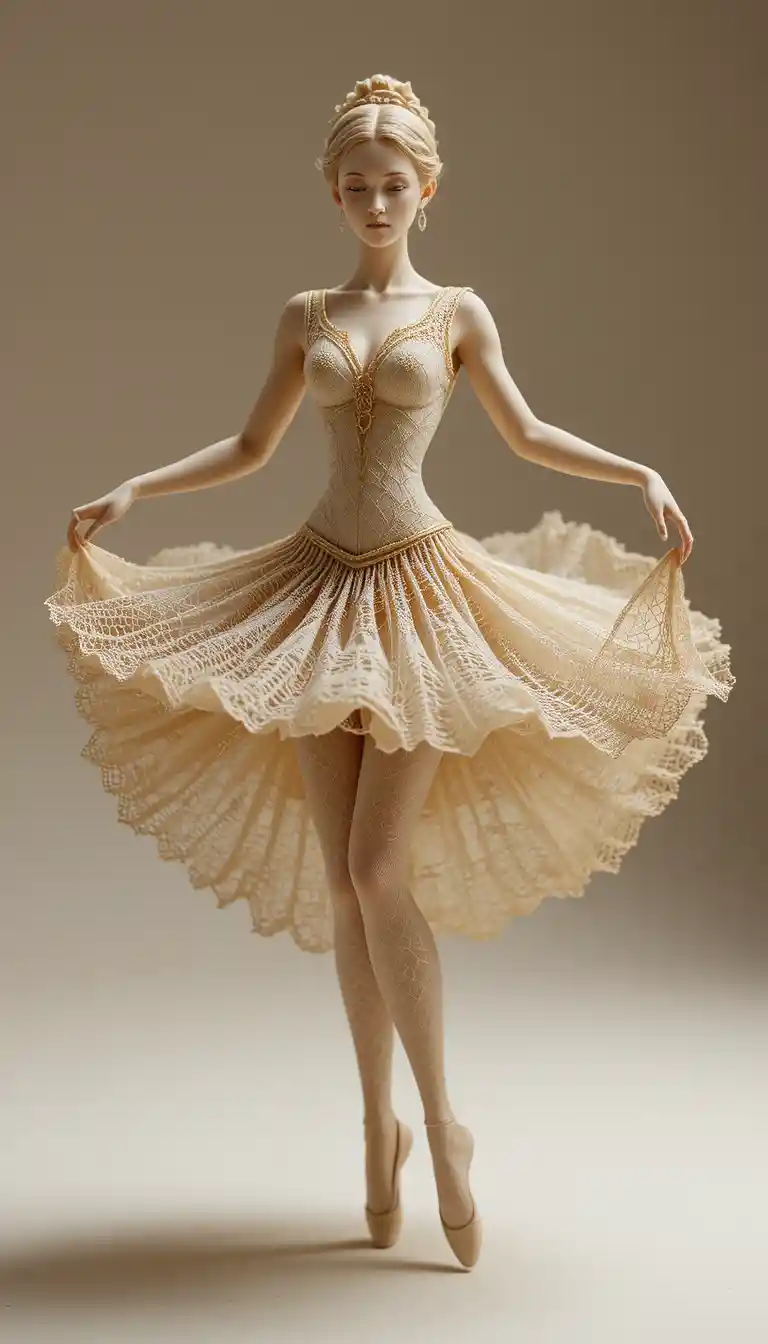 Figura de Panqueque de Encaje Intrincado de una Bailarina Dançando