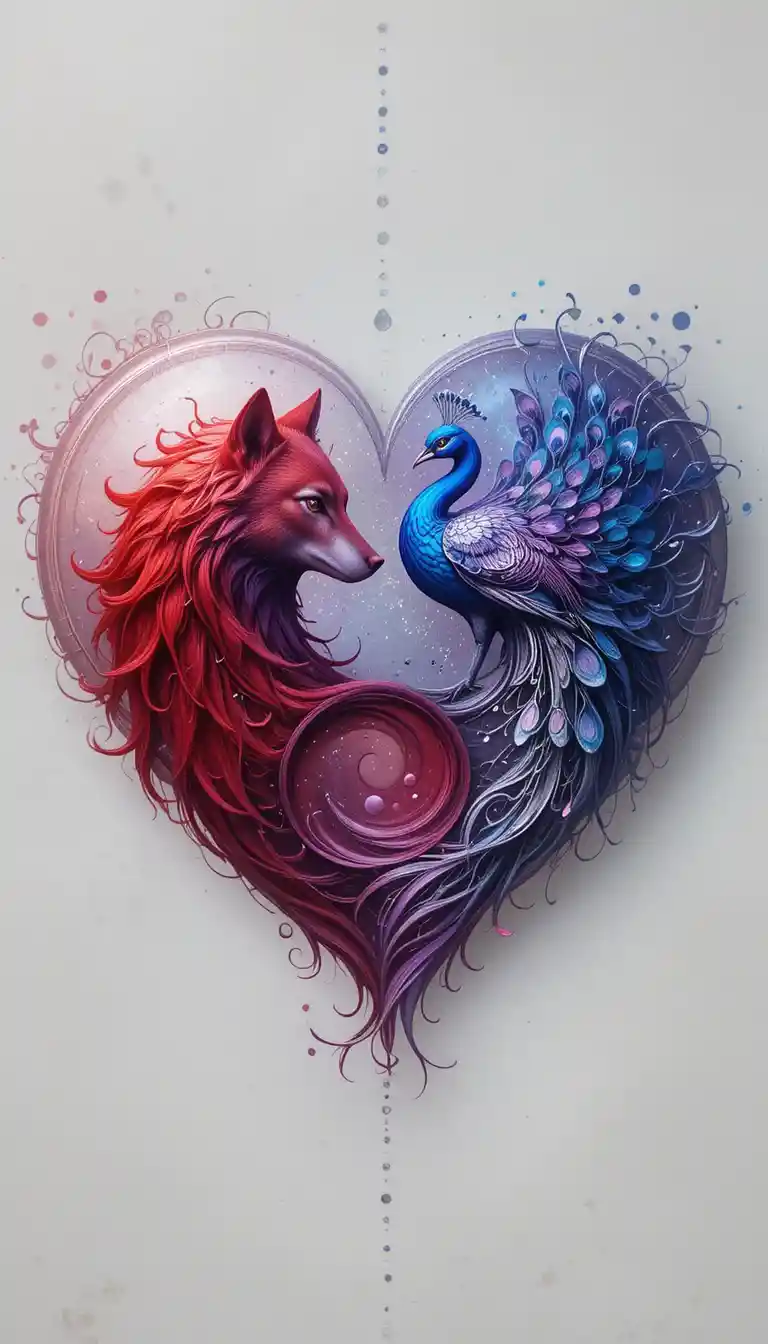 Heart shaped design with red wolf and music waves