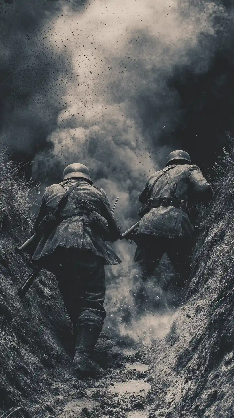 第二次世界大戦のドイツ兵による塹壕戦シーン