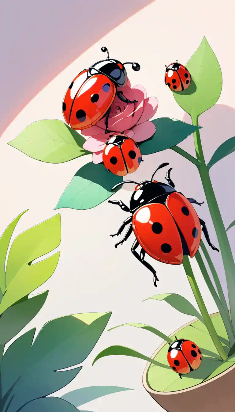 Warm watercolor ladybug in gentle soft glowing style