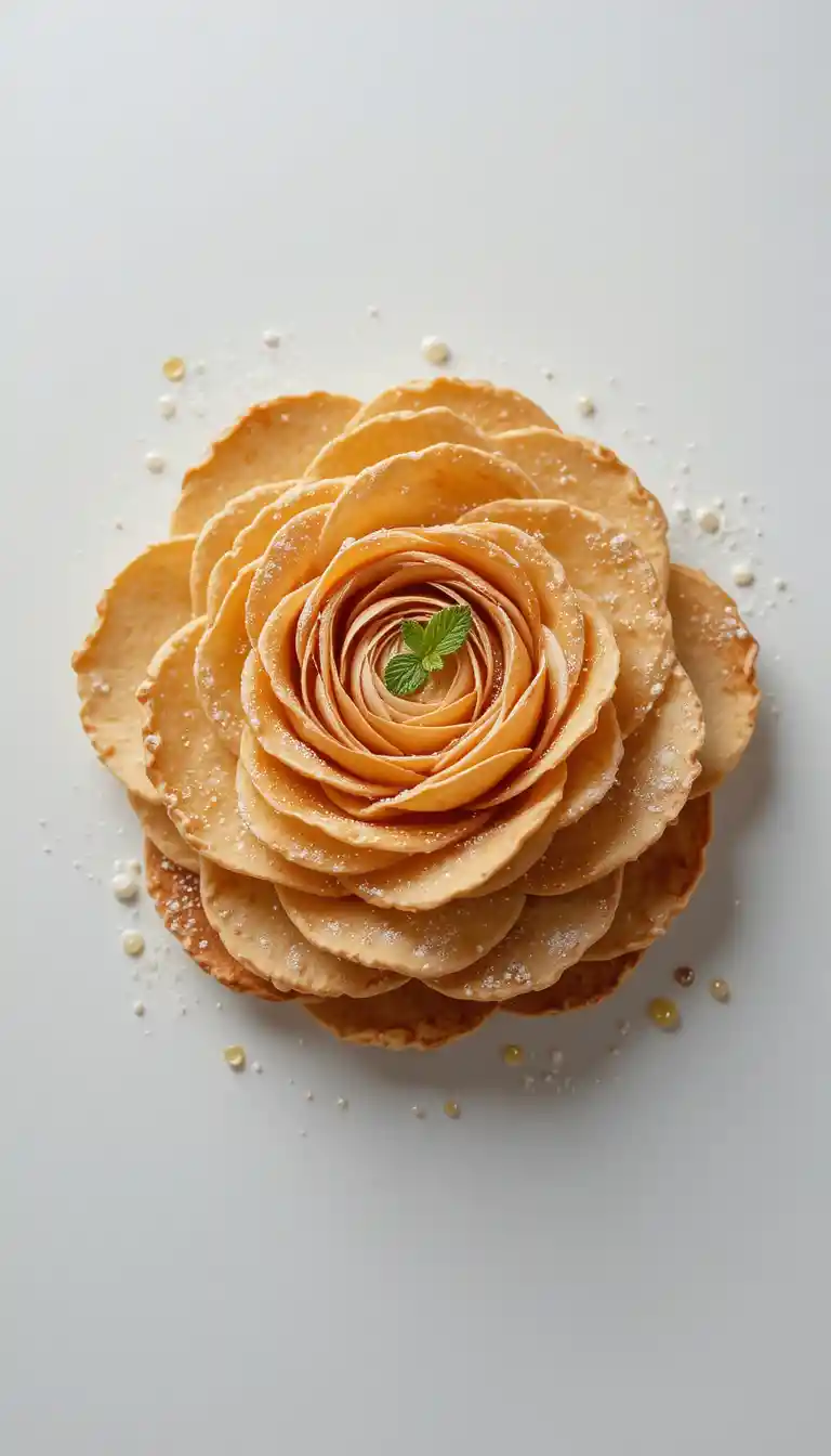 蜂蜜とミントを添えた繊細なバラの揚げパンケーキデザート