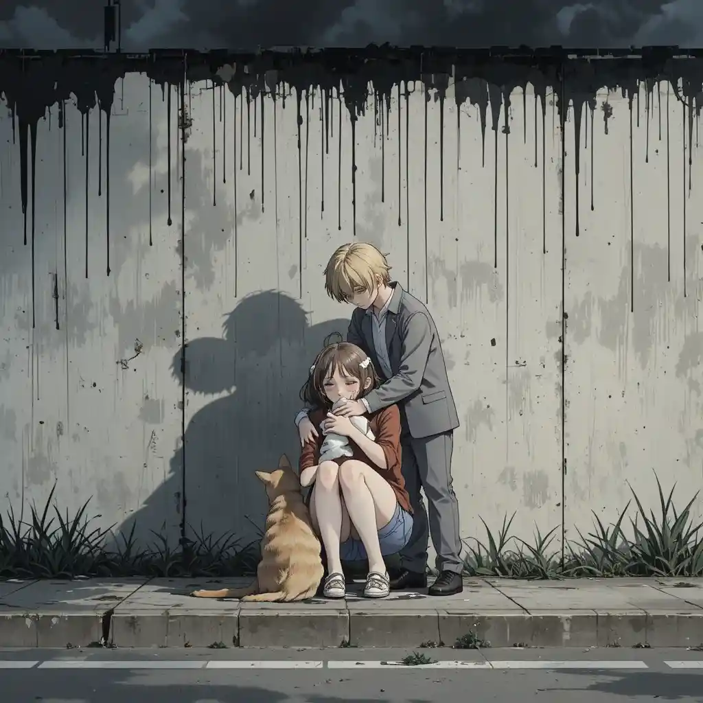Cat with a boy shaped shadow sitting close beside her