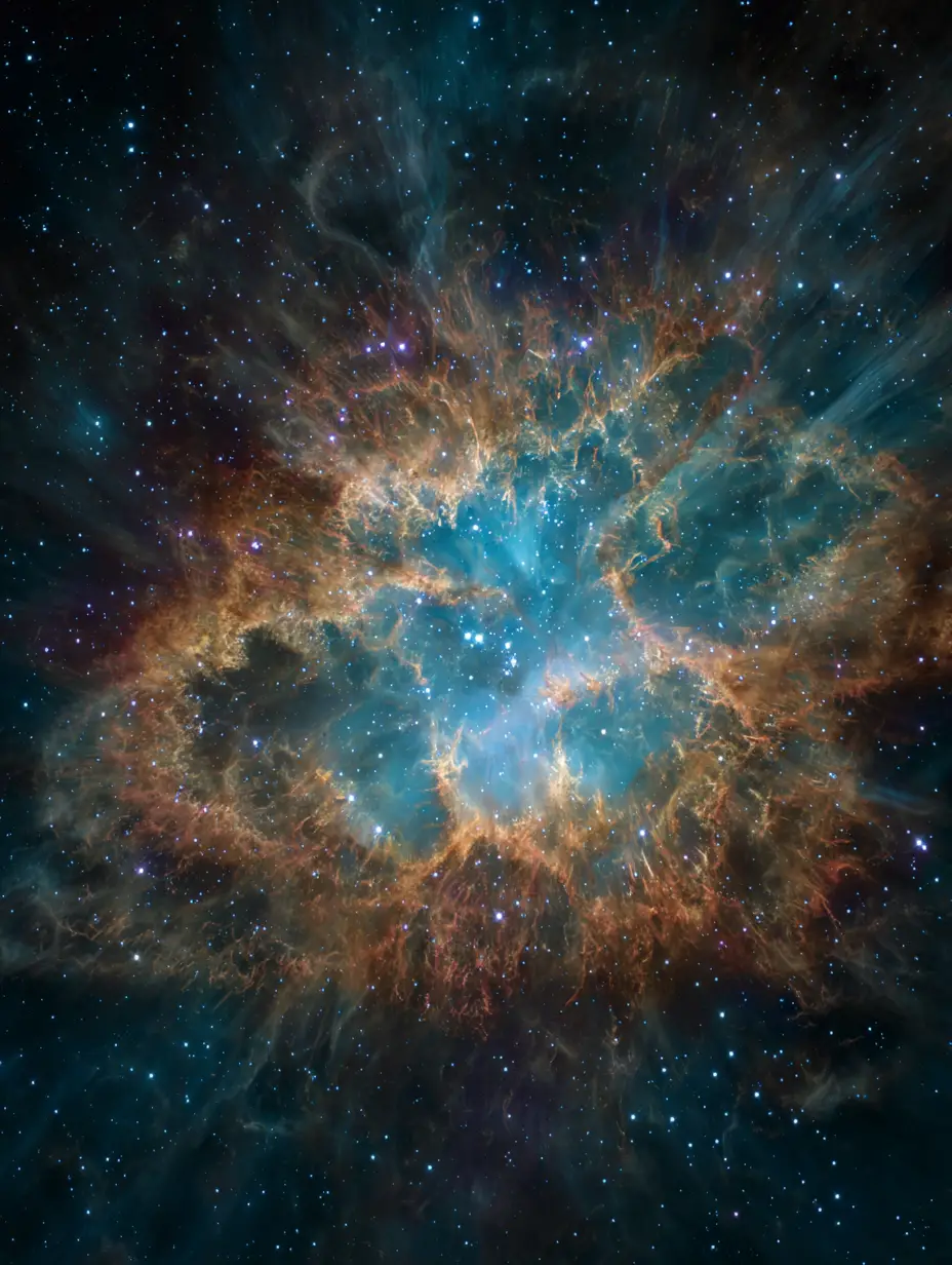 Structured shimmering starburst explosion in cosmic space