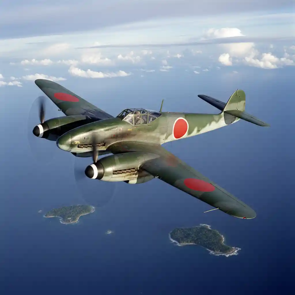 German Me 210 aircraft in Japanese service over Pacific sky