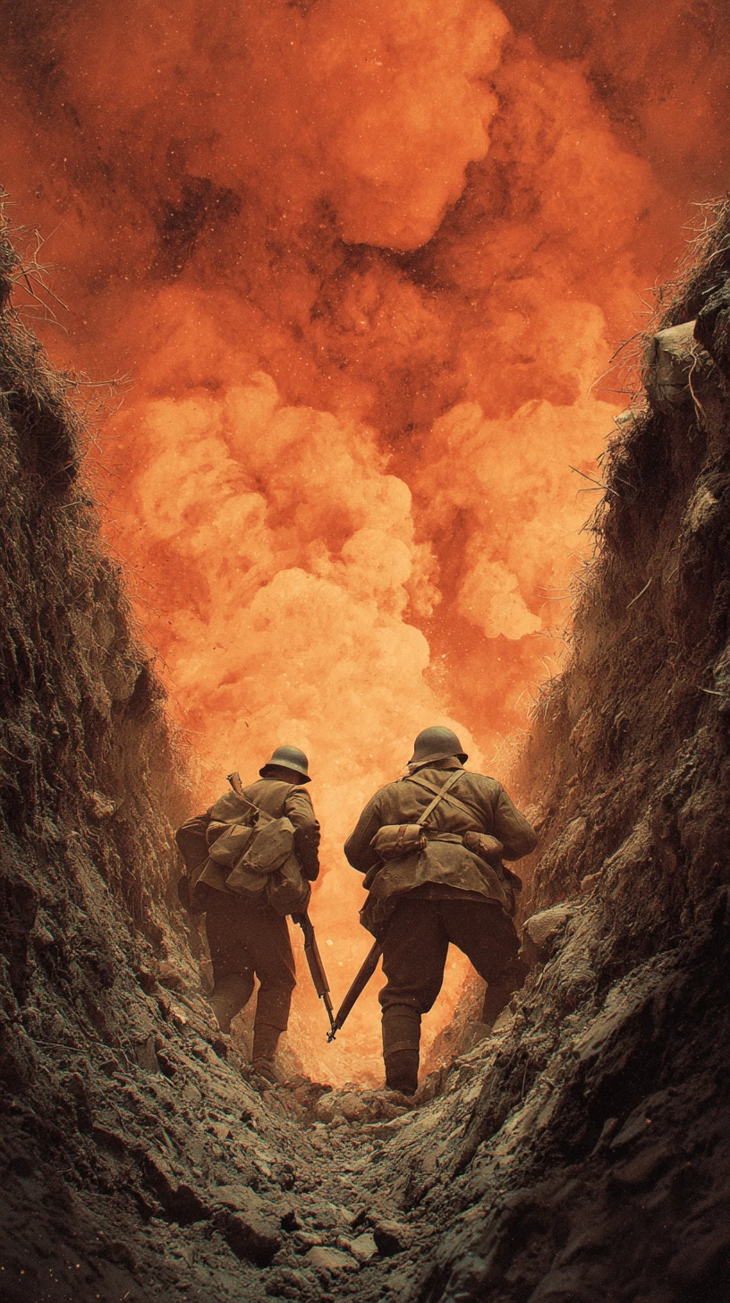 World War II German soldiers in a trench battle scene