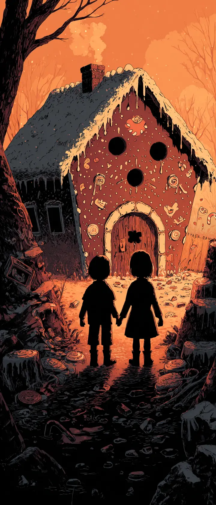 Hansel and Gretel Before A Haunted Candy House