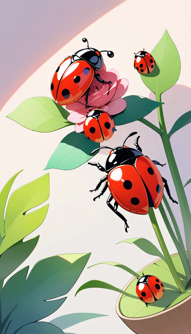 Warm watercolor ladybug in gentle soft glowing style