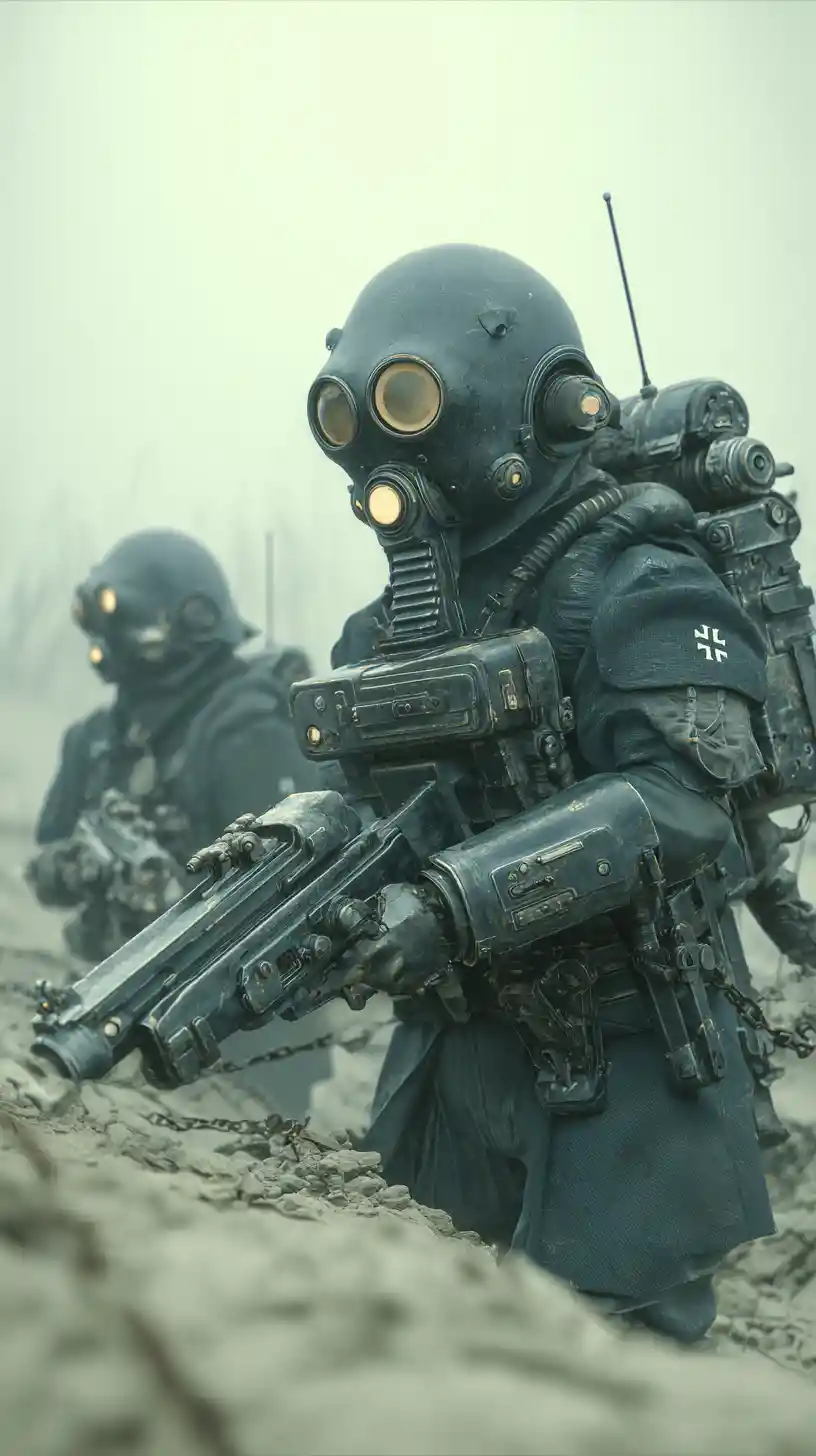 World War II German soldiers in a trench battle scene