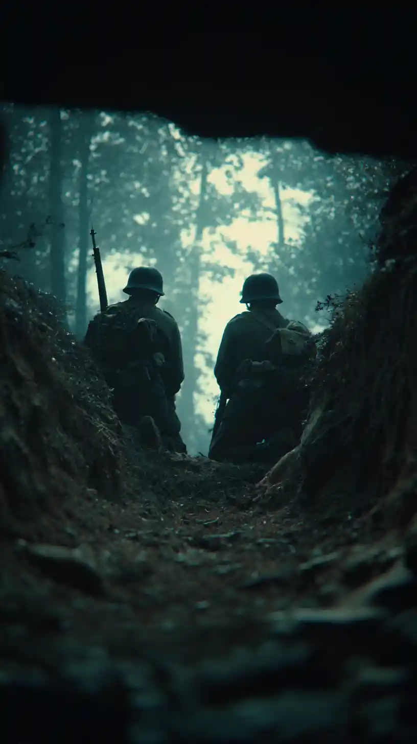 Two german soldiers in a dramatic trench battle scene