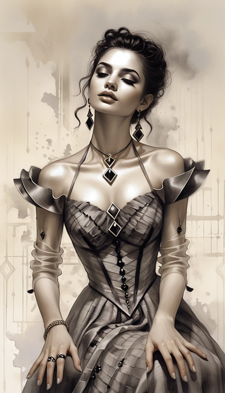 Elegante donna aristocratica in ritratto fantasy monocromatico