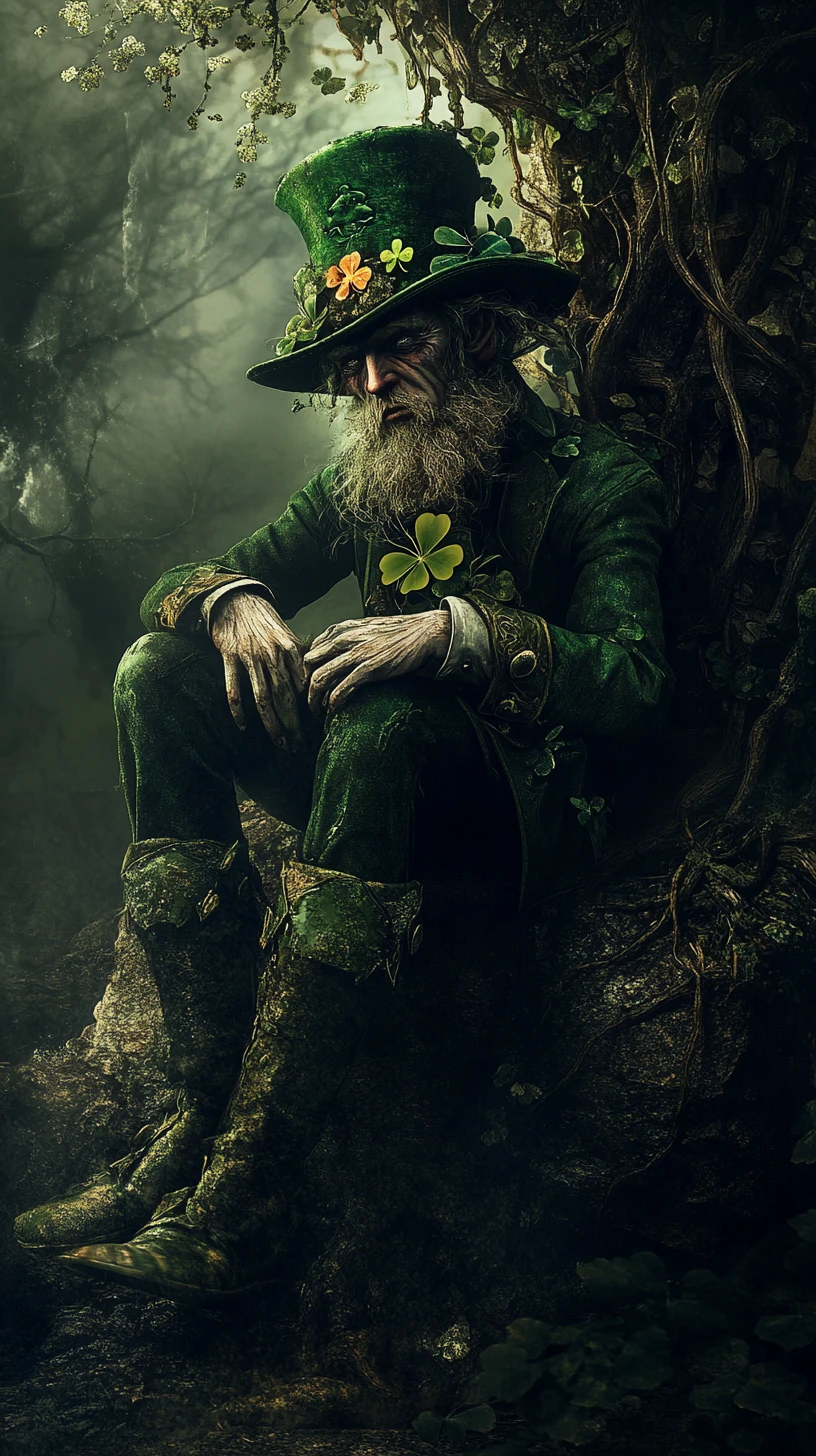 Leprechaun surreal en una oscura escena de fantasía de cuento de hadas