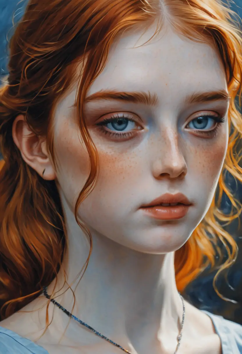 Top view portrait of a freckled girl with auburn hair