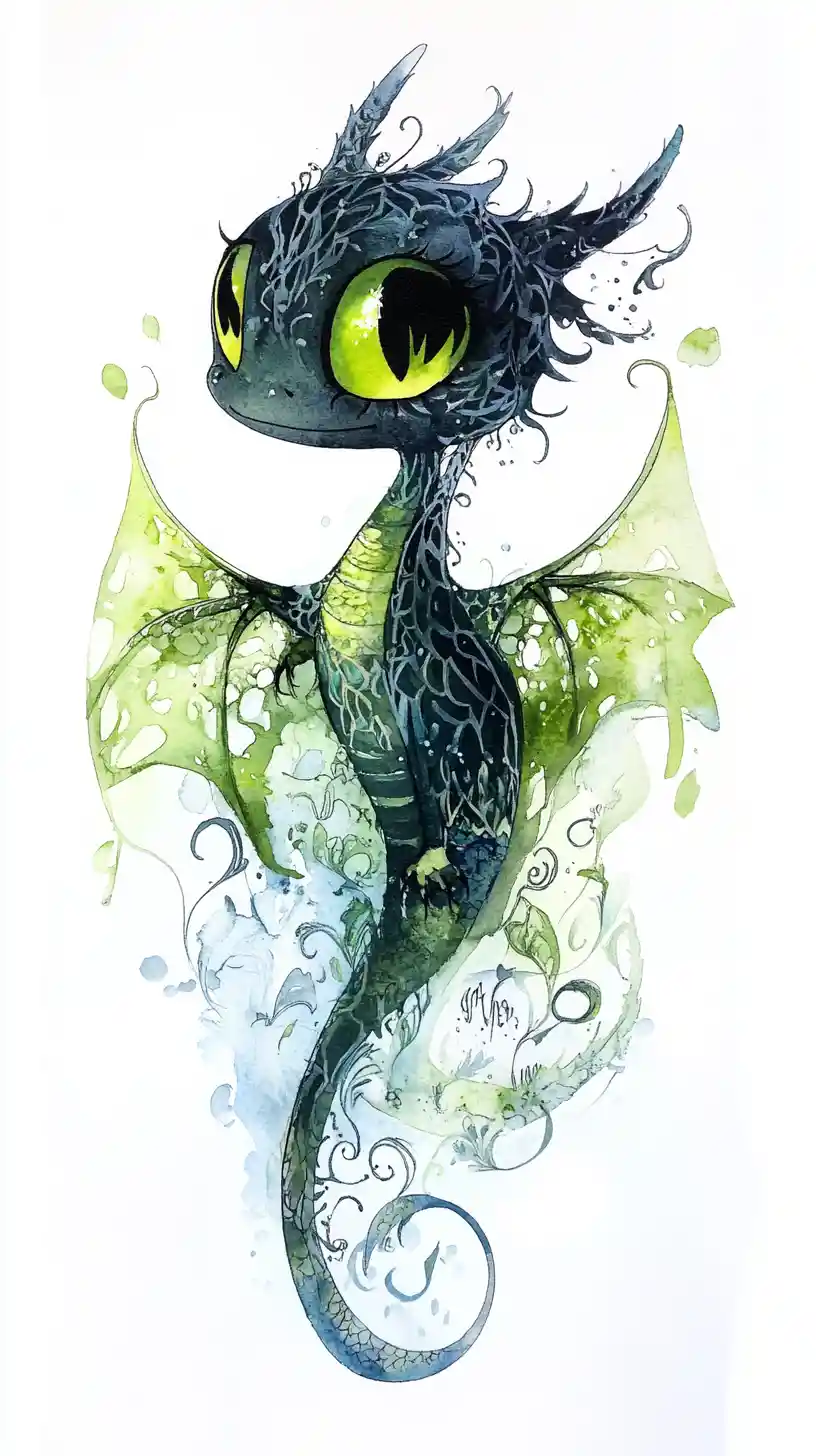 Whimsical watercolor turtle doves with shining green eyes