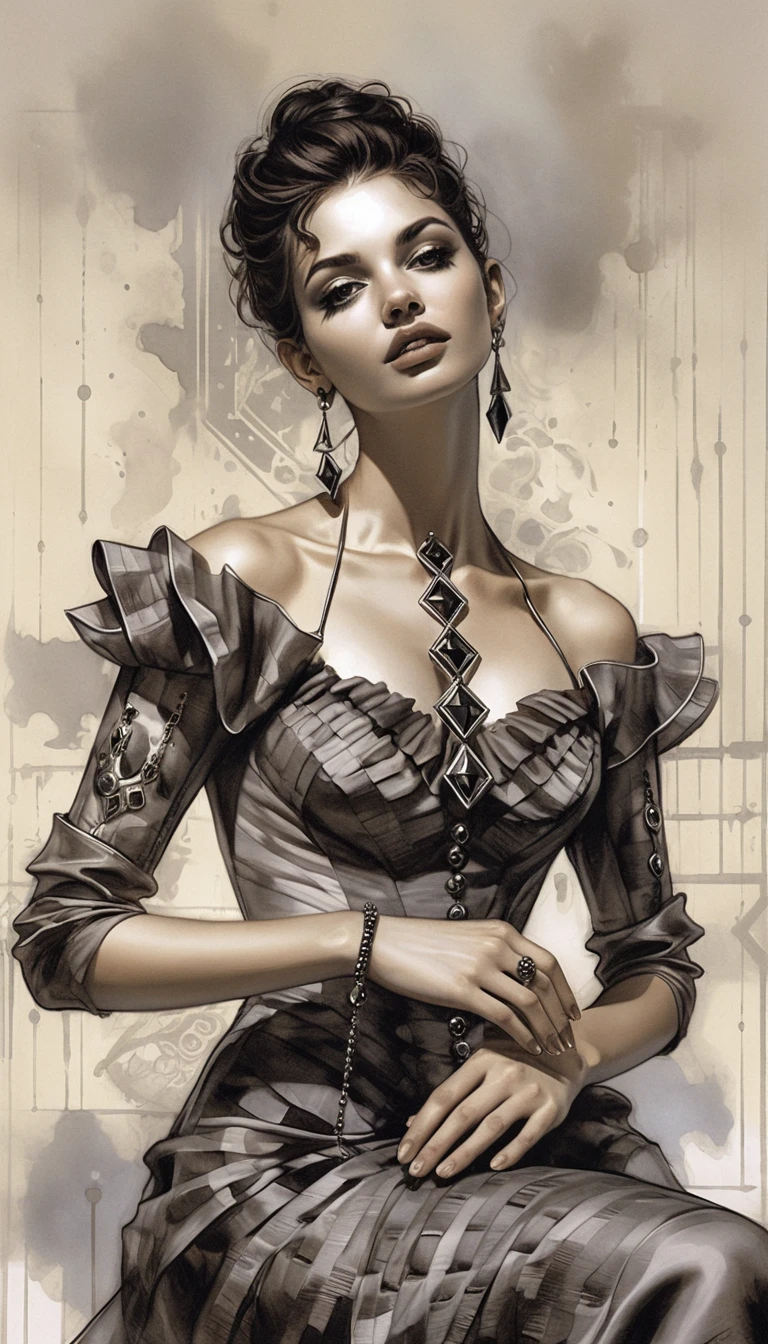 Elegant aristocratic woman in monochrome fantasy portrait