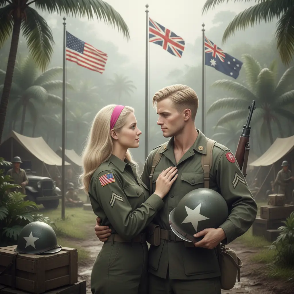 Romantic couple at Pacific World War II Papua camp