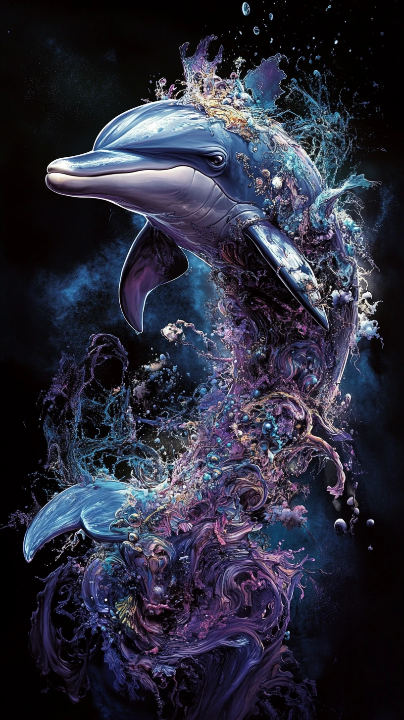 Surreal Dolphin Rising From A Dark Twisted Abyss