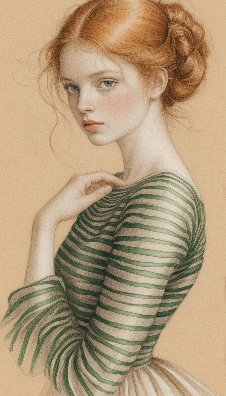 Renaissance style portrait of a freckled red haired girl