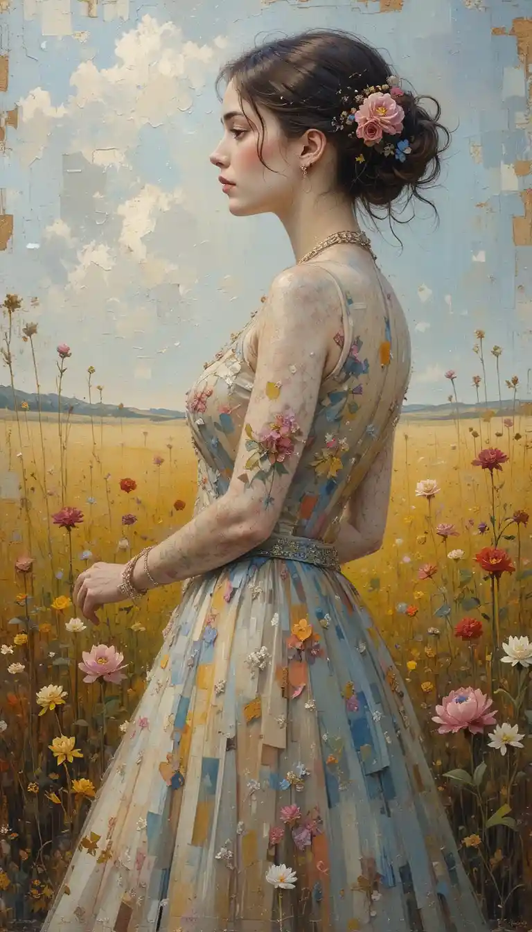Semi abstract impressionist portrait of a beautiful woman