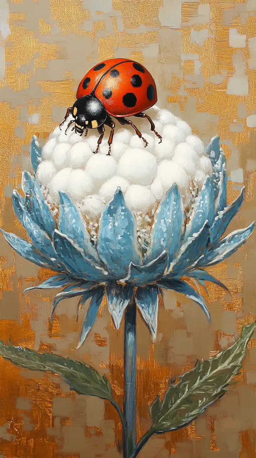 Pop art ladybug on flower with soft sunlight glow
