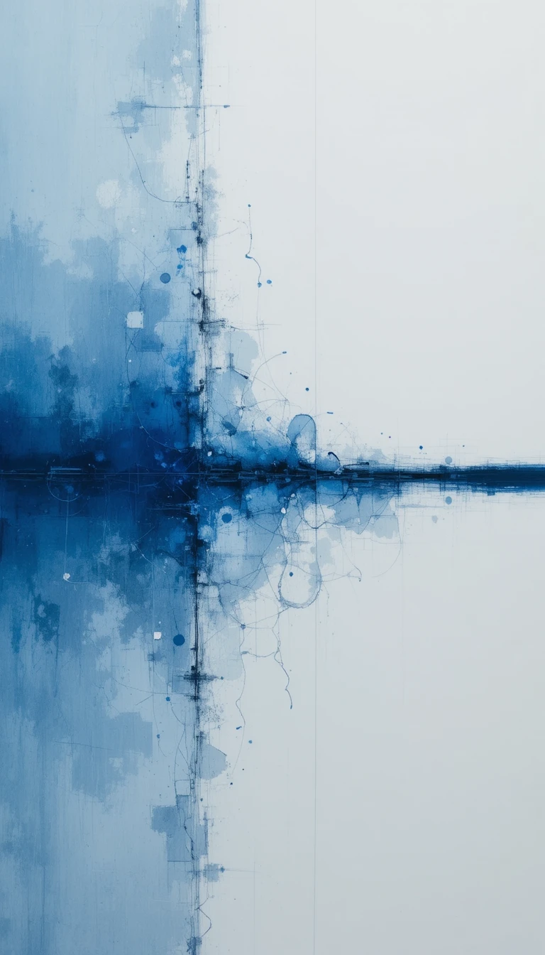 Minimal abstract artwork with a single bold blue line