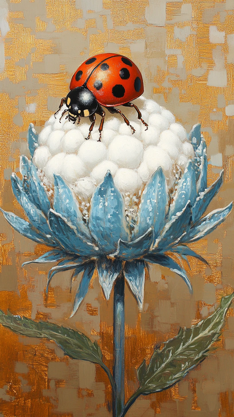 Pop art ladybug on flower with soft sunlight glow