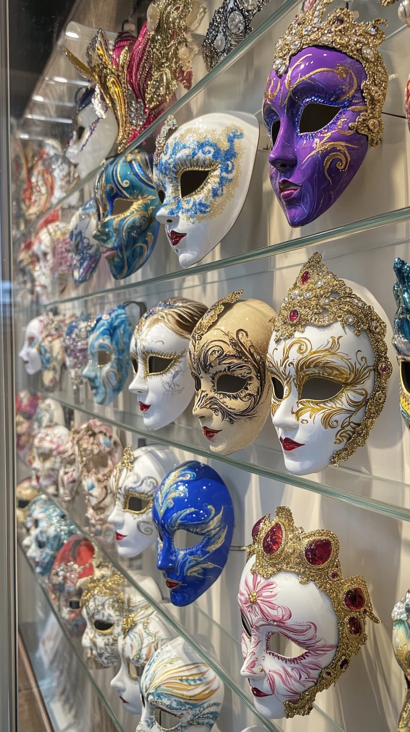 Máscaras de carnaval venecianas en elegantes marcos de vidrio