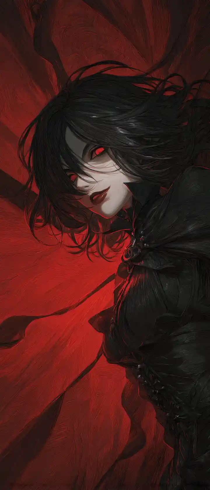 Vampire anime woman in dramatic red spotlight portrait