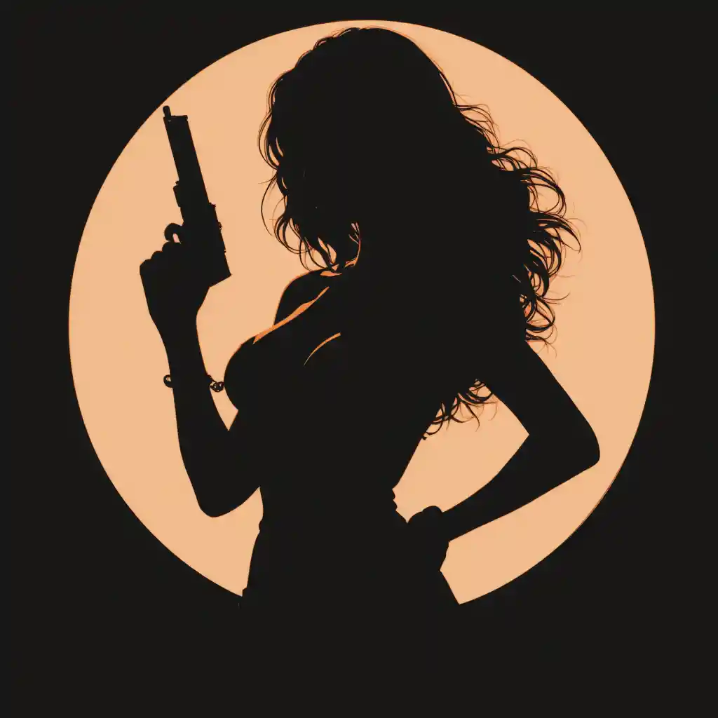 Donna armata in silhouette con figura decisa in arte vettoriale