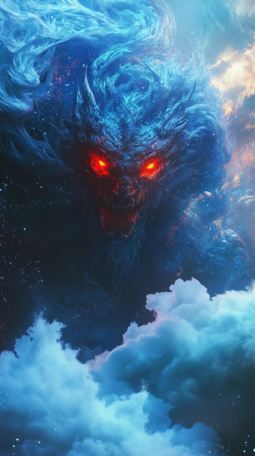 Primordial sea monster goddess unleashing cosmic fury