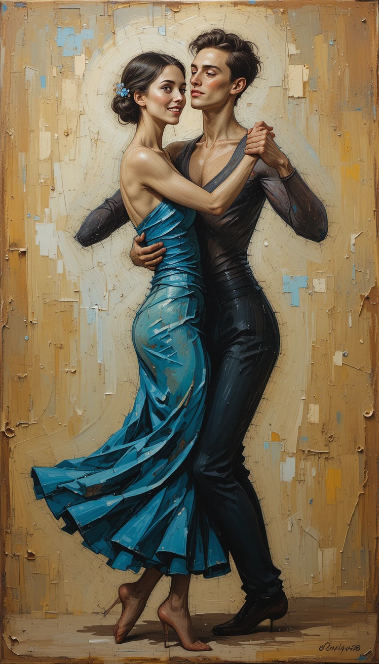 Impasto acrylic dancers inspired by Russian ballet and folklore