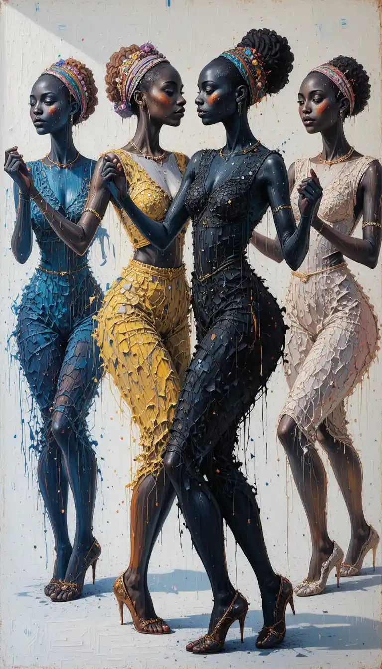 Acrylic dancers in flowing traditional ritual garments