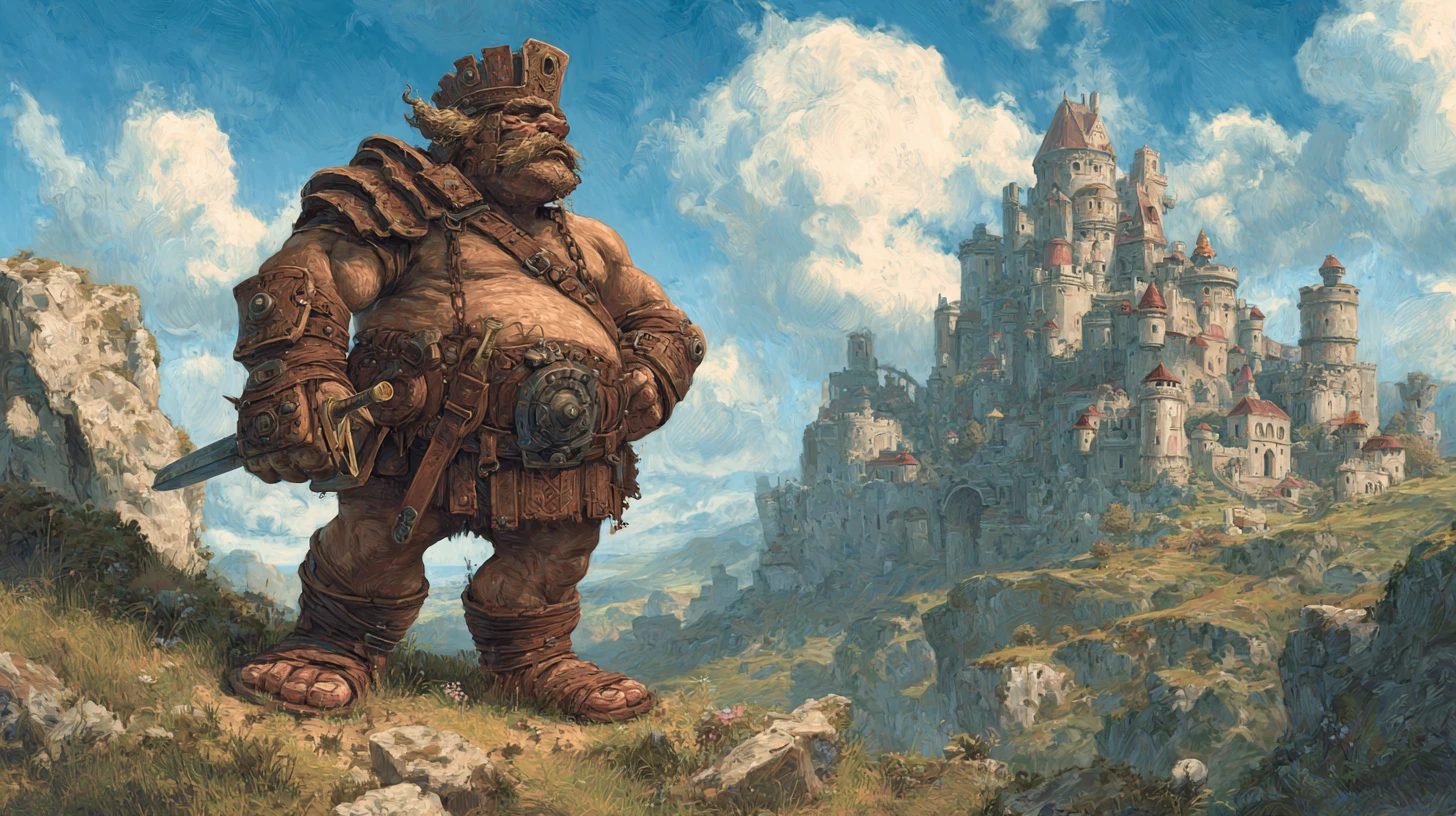 Rey Trol Regio Ante un Enorme Castillo de Piedra Fantástico