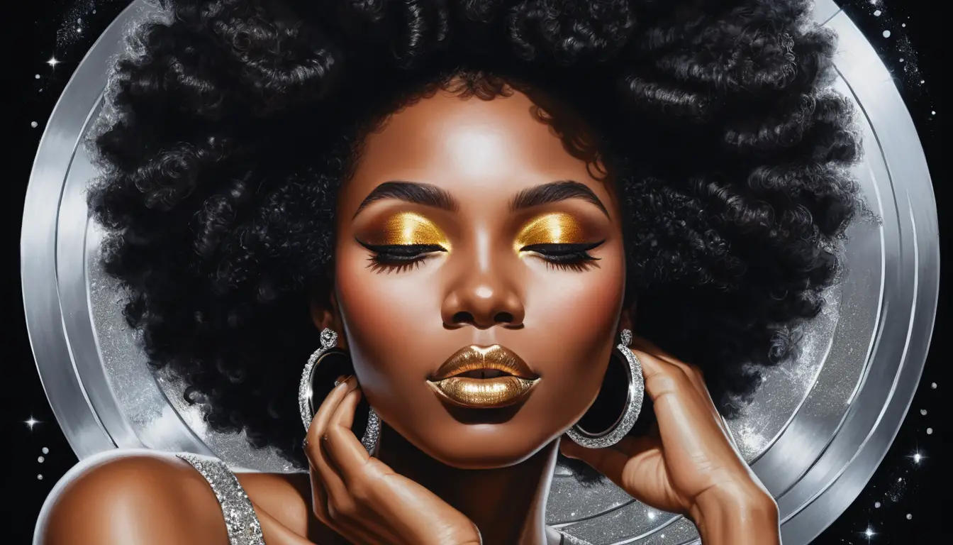 Glowing Pop Art Portrait Of Woman With Silver Glitter Afro