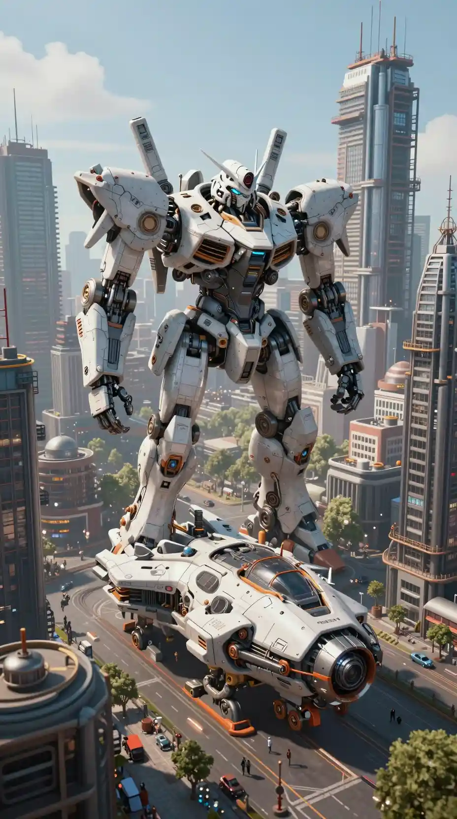Futuristische mechanisierte Stadtlandschaft mit beeindruckenden Industrieanlagen