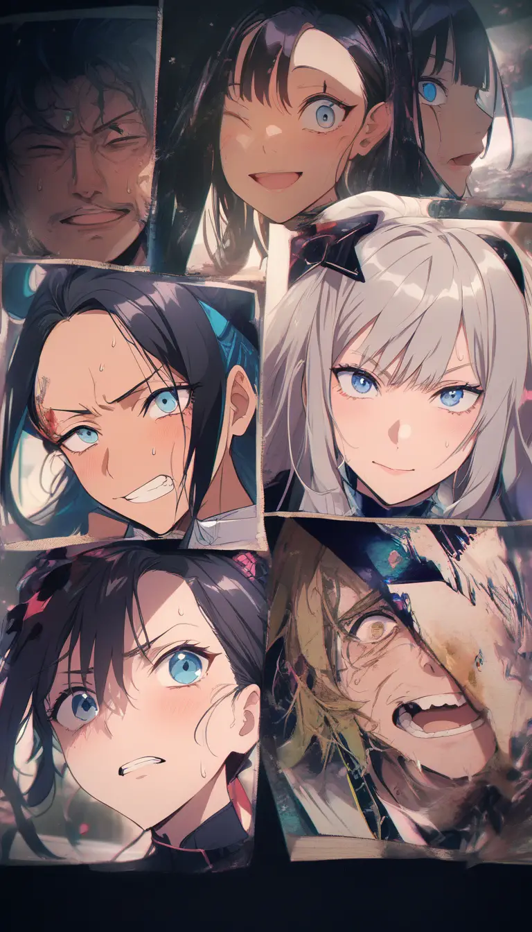 Close up anime girl with anguished blue eyes and shame