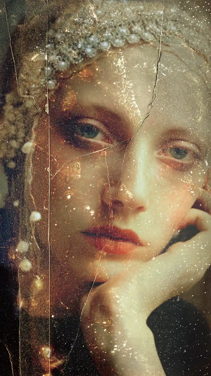 Surreal portrait of an older bohemian woman in darkness