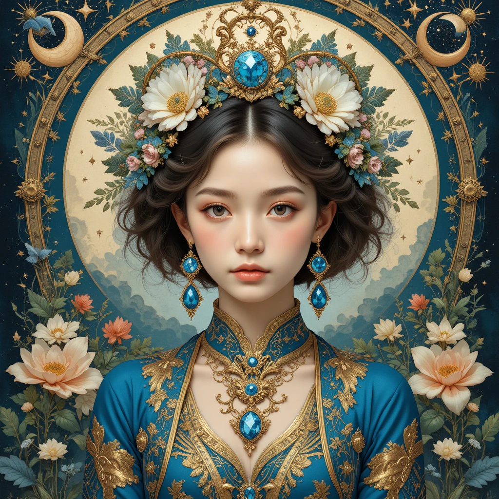 Young figure in ornate blue robe with celestial crown
