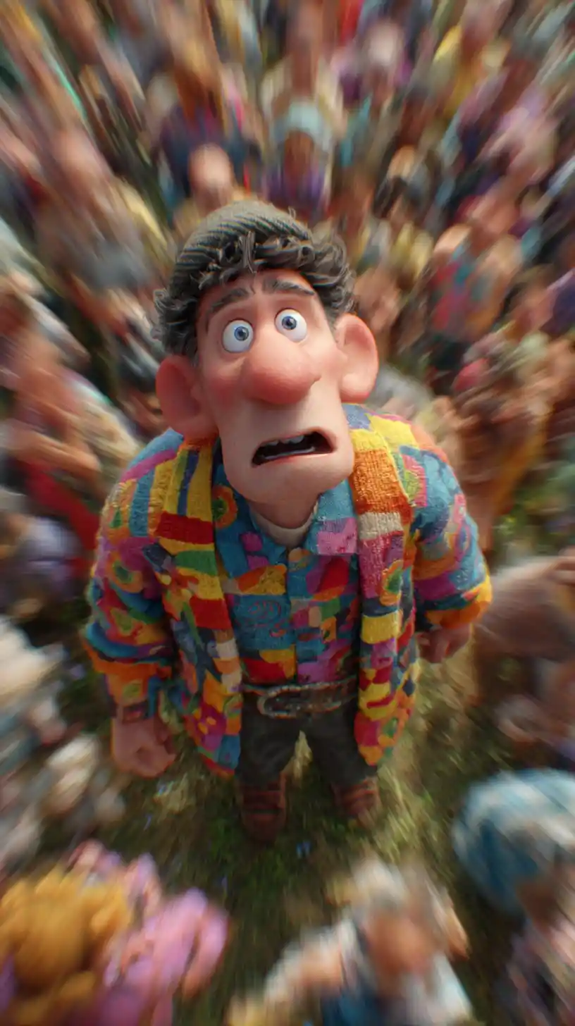 Goofy Villager Stumbling In A Chaotic Rural Scene