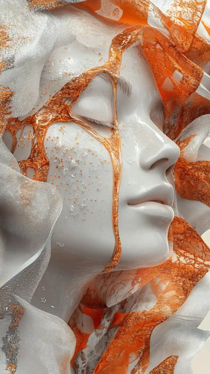 Surreal profile of a woman with metallic tears