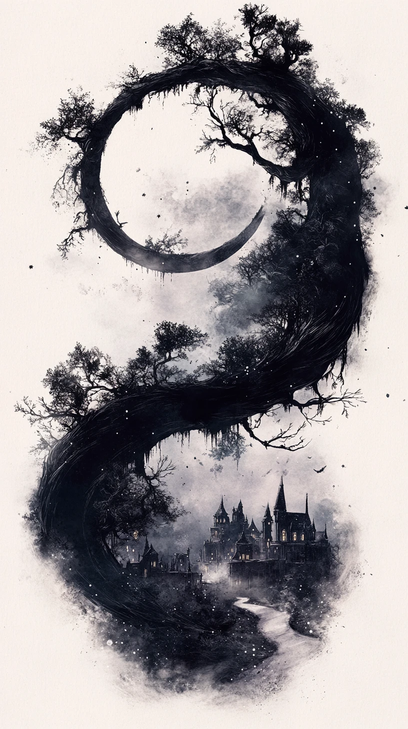 Surreal Crescent World Of Roots Moon And Gothic Silhouettes