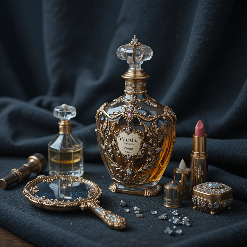 Vintage-Parfümflakon mit Spiegel und luxuriösen Beauty-Accessoires