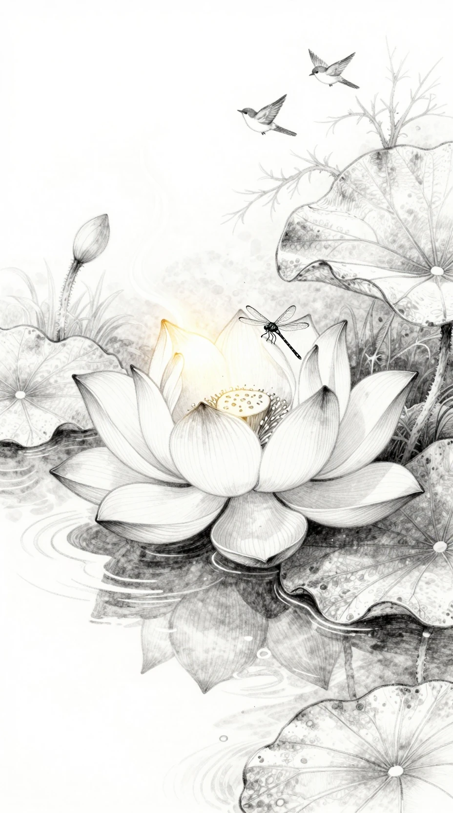 Lotus Flower Floating Calmly On A Sunlit Stream
