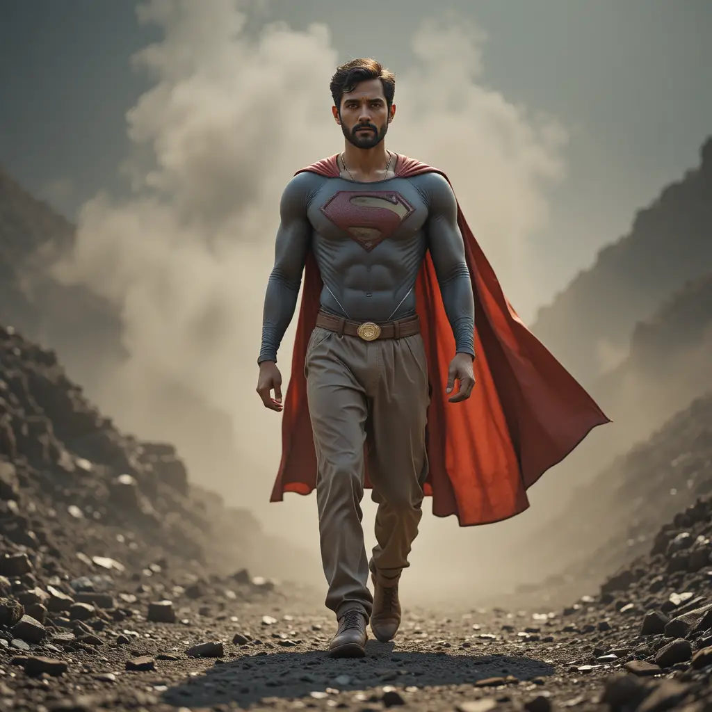 Confident Indian man standing heroically in a coal mine
