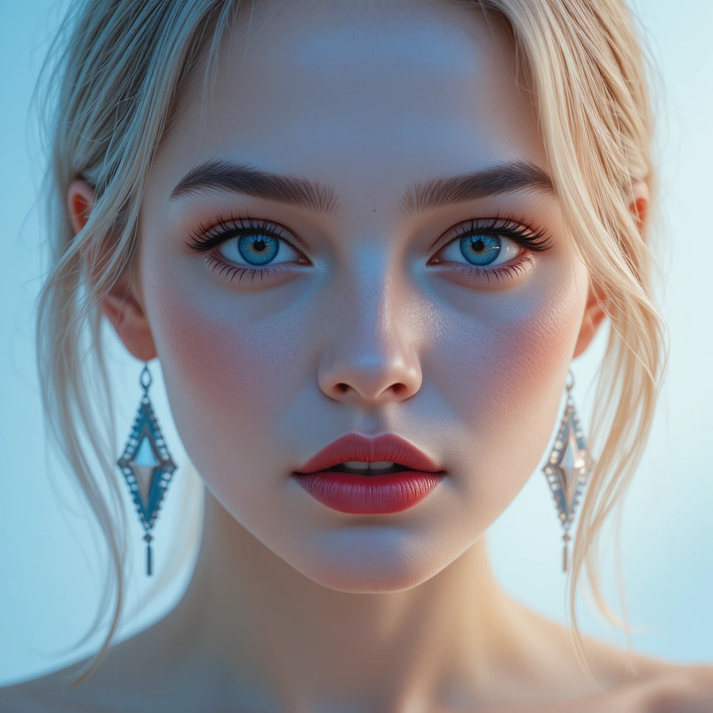 Blonde young woman close up with bold red lips