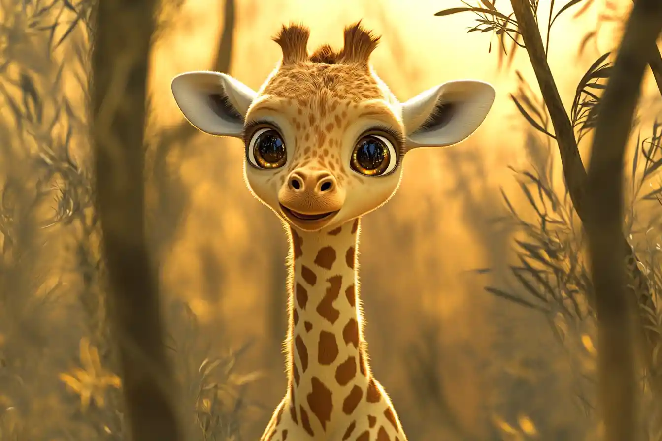 Baby-Giraffe im warmen Savannenlicht bei Sonnenaufgang