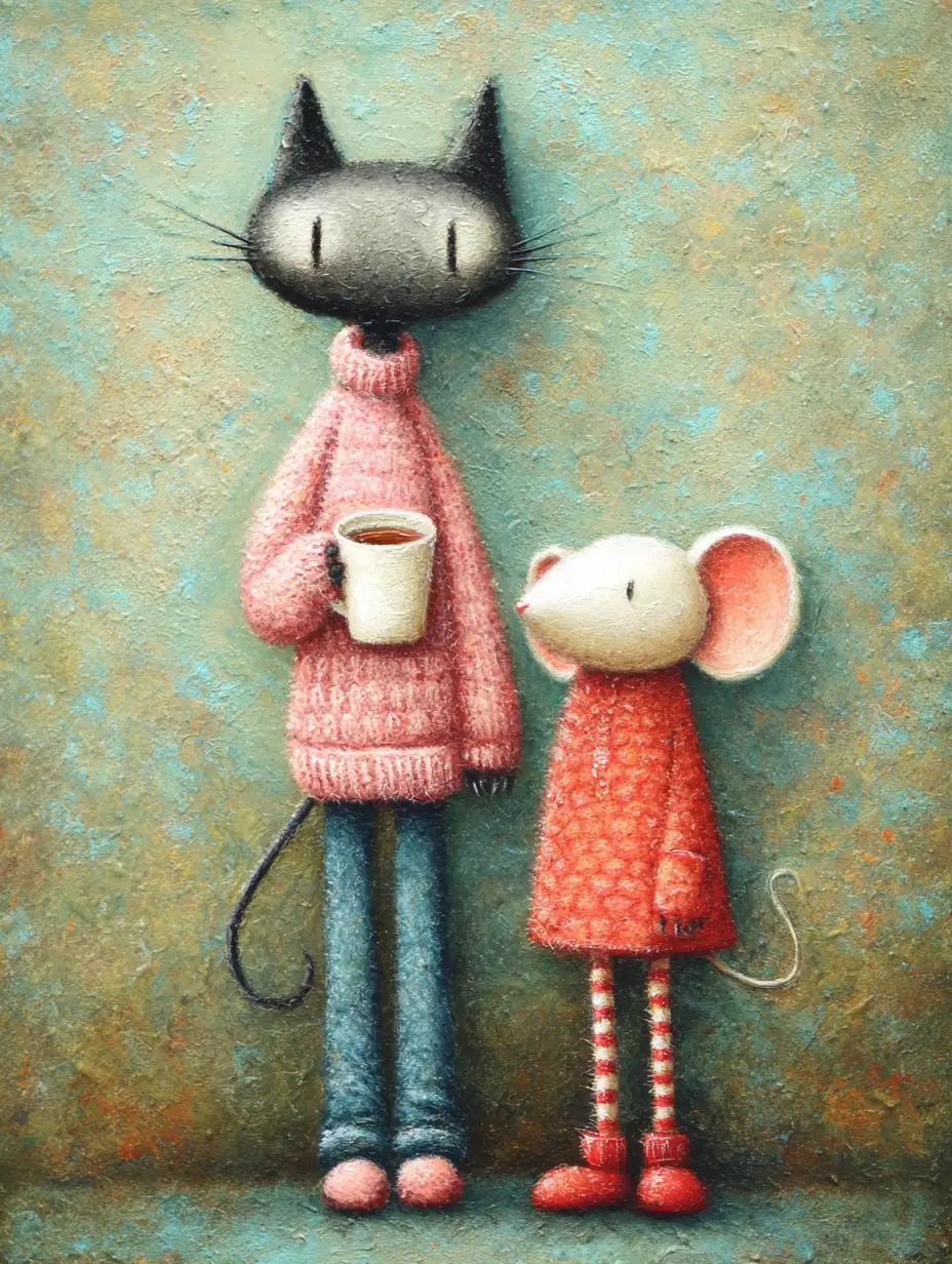 Whimsical mixed media portrait of a cute pirate cat