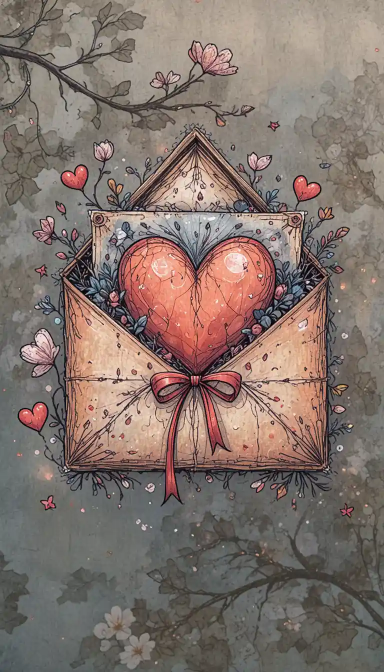 Romantic love letter envelope with hearts and flowers