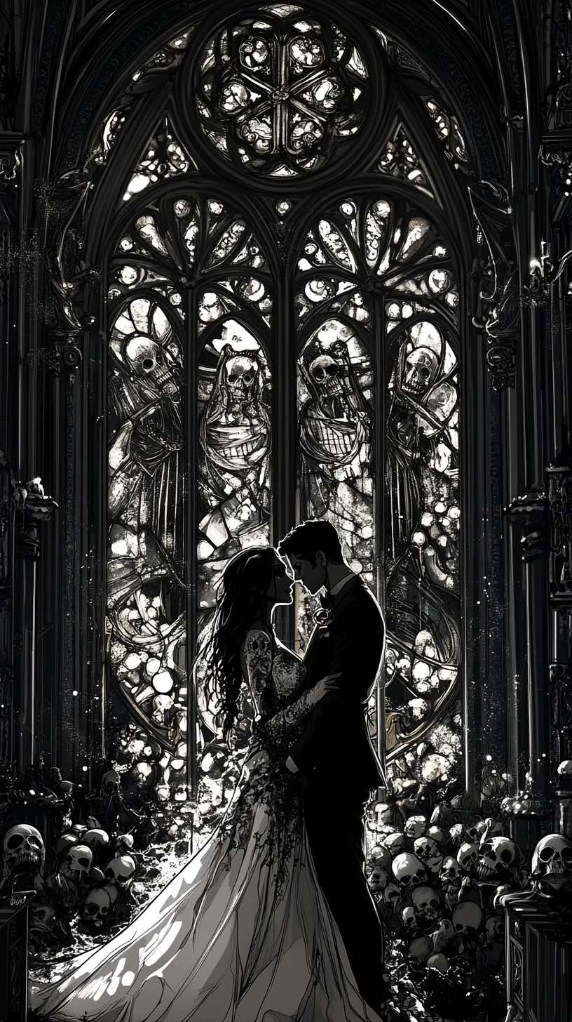 Gothic cathedral wedding with stained glass bride and groom