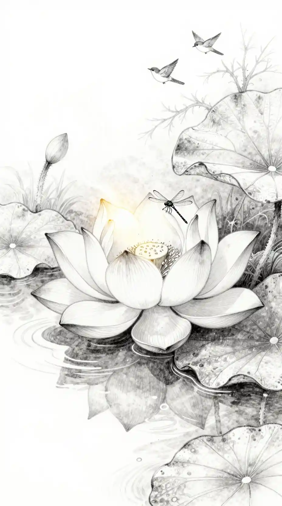 Lotus Flower Floating Calmly On A Sunlit Stream