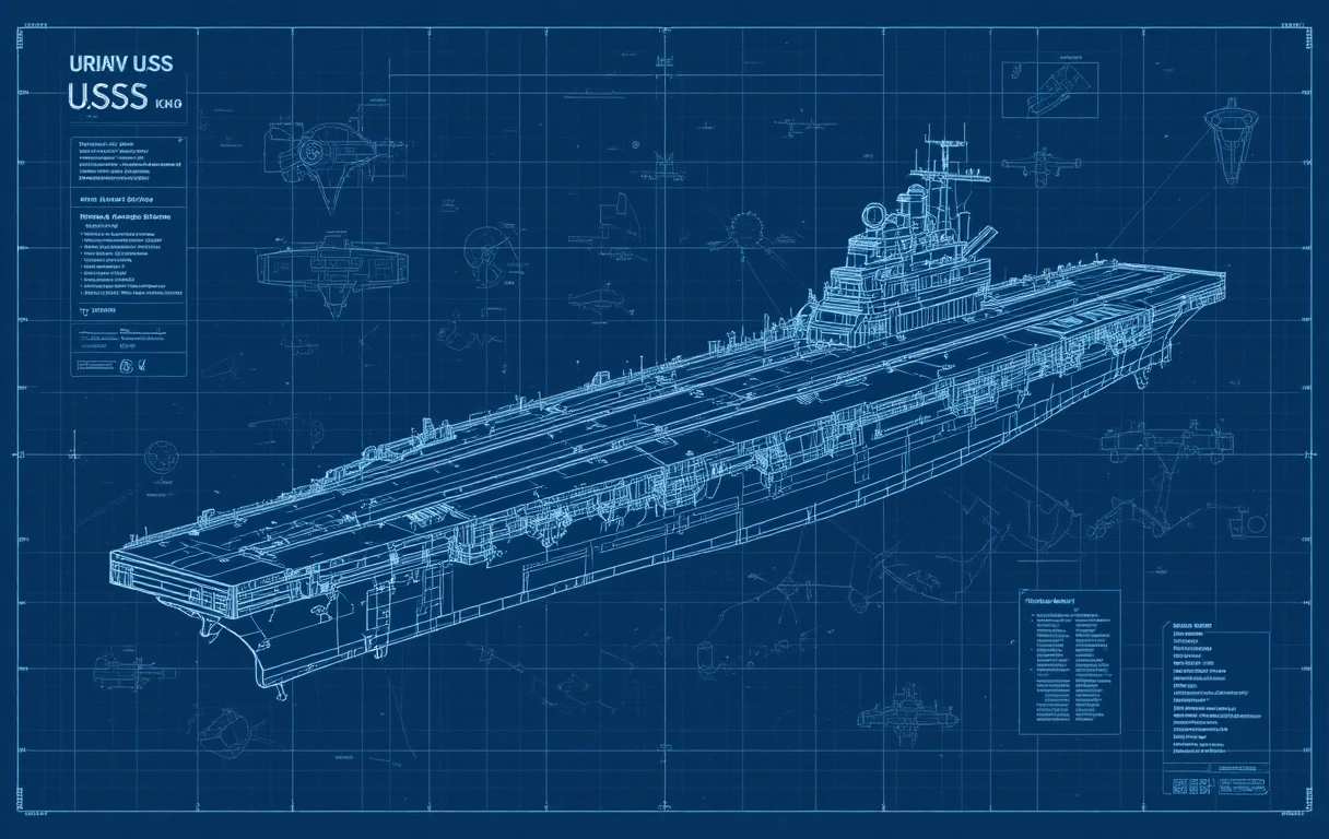 Illustrazione a blueprint della portaerei USS Enterprise